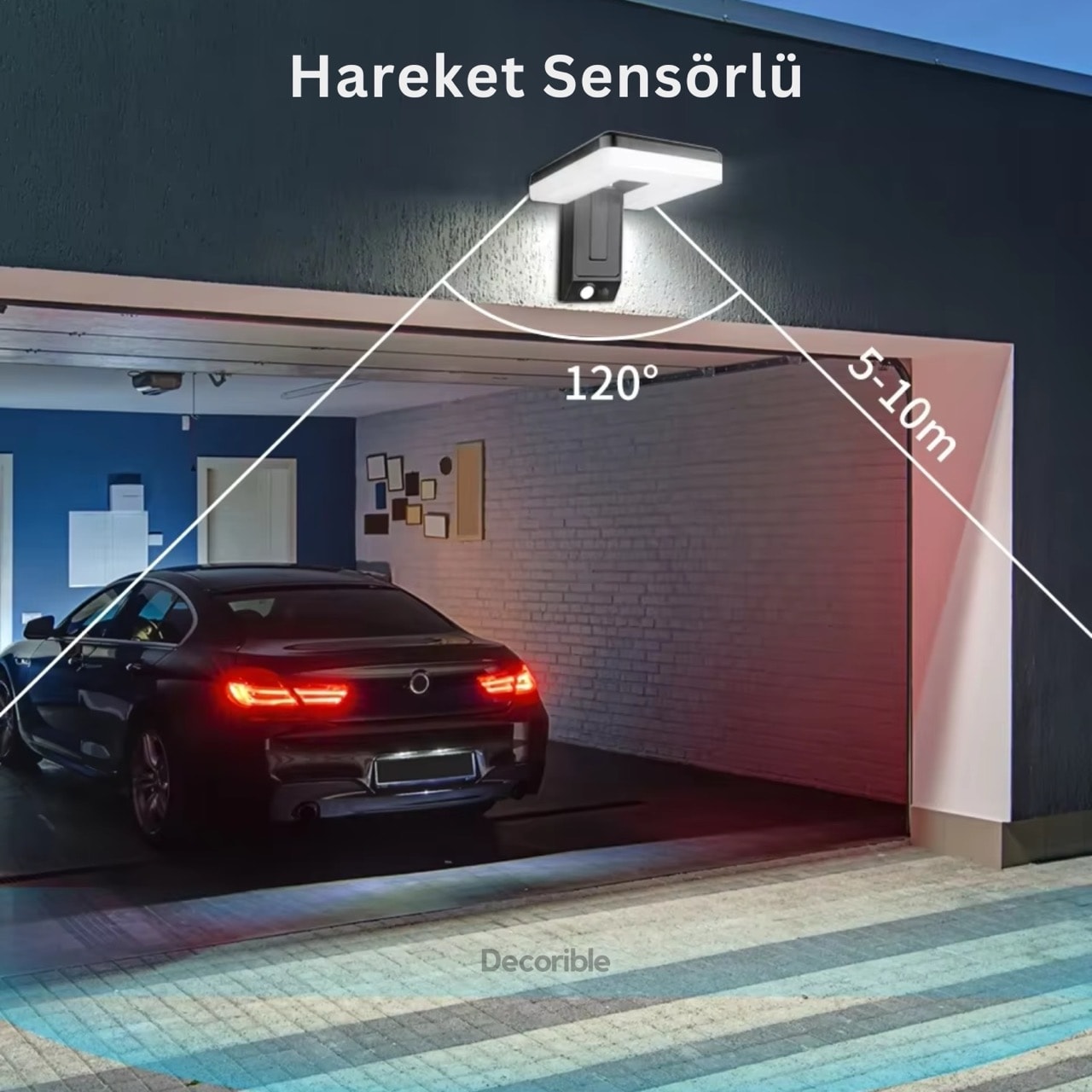 Bendi Solar Aplik Sensörlü Dekoratif Güneş Enerjili Bahçe Duvar Aydınlatması Beyaz Işık 